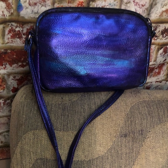 EUC Multi Sac Metallic Purple Blue Multi Colored Leather Crossbody Bag STUNNING - Picture 2 of 13